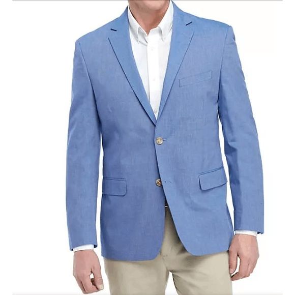 Saddlebred NWT Big & Tall Blue Chambray Sports Coat Cotton, Size 50, MSRP $125 - Picture 1 of 13